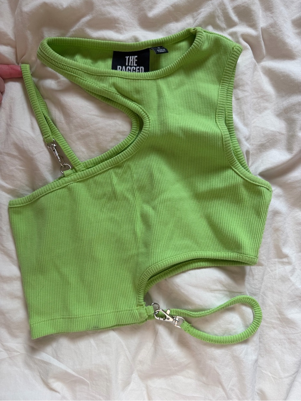 The Ragged Priest Neon Green Asymmetric Cutout Crop Top